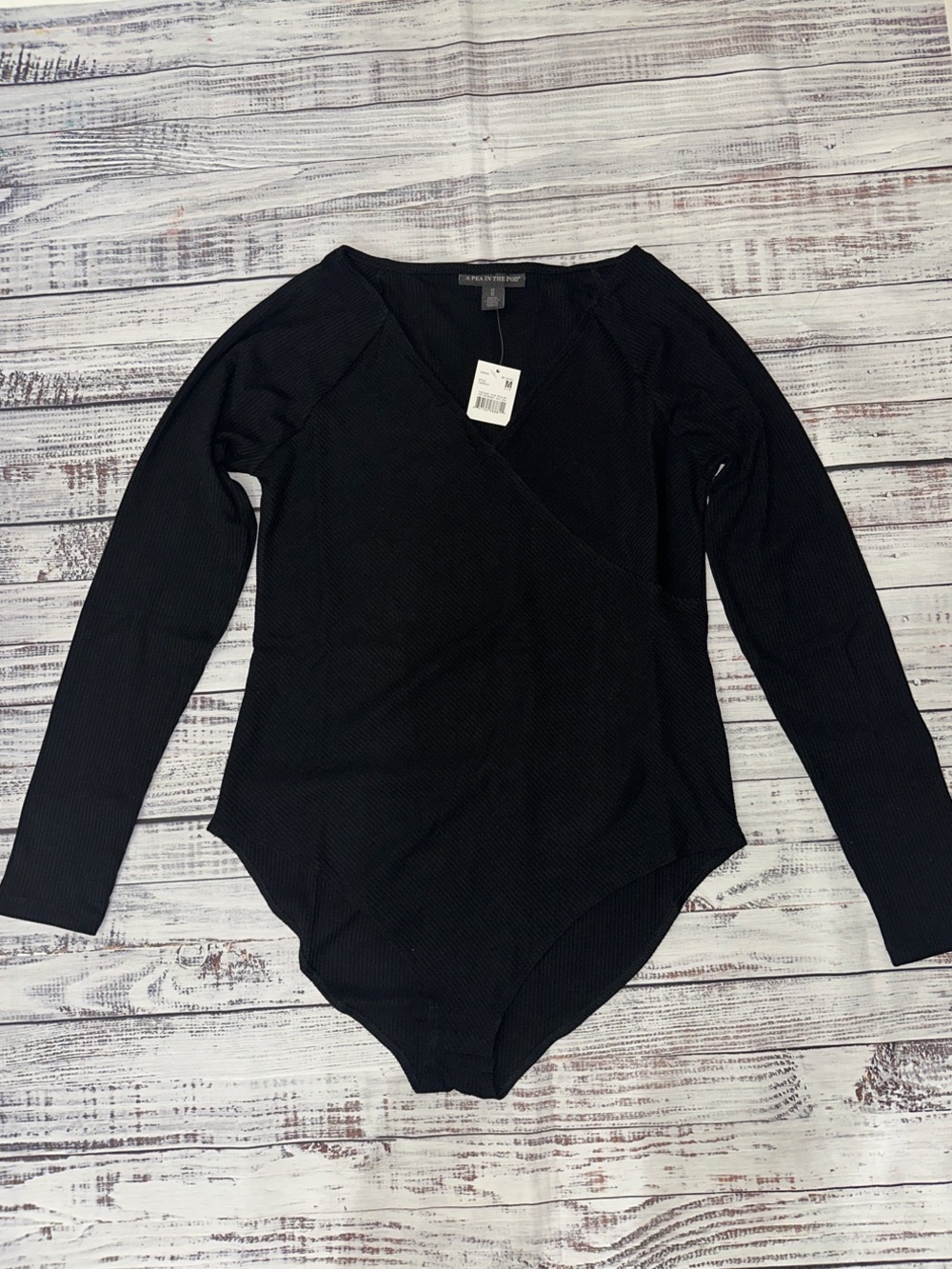 A Pea in the Pod Black Wrap-Front Long Sleeve Bodysuit Sz. M - Picture 3 of 7